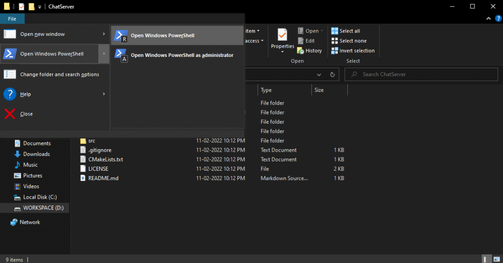 Open Command prompt from the File Explorer menu