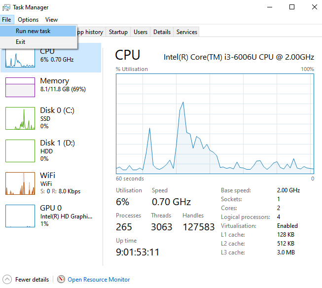 Open Run from Task Manager
