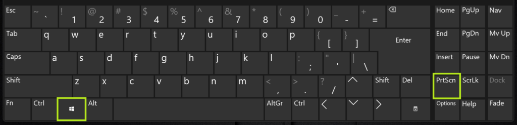 Illustration of keyboard shortcut ⊞ Win + PrtScn for taking screenshot on windows