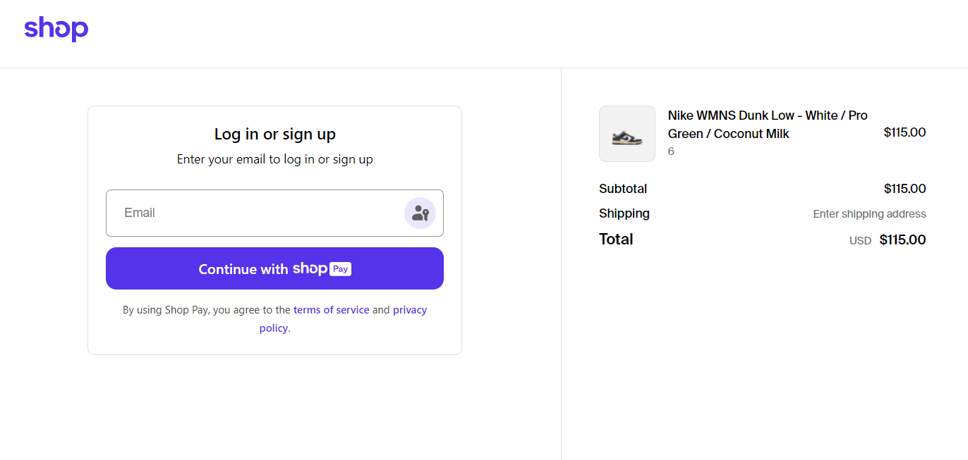 Shop Pay - First time users buy now screen