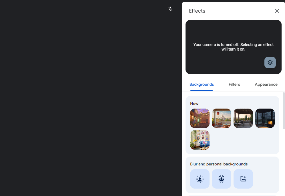Apply visual effects - google meet